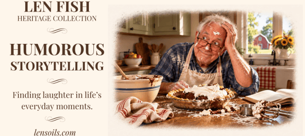 Alt Text: Honest... Mostly Heritage Collection card featuring a humorous baking mishap with an older man and a messy chocolate pie.